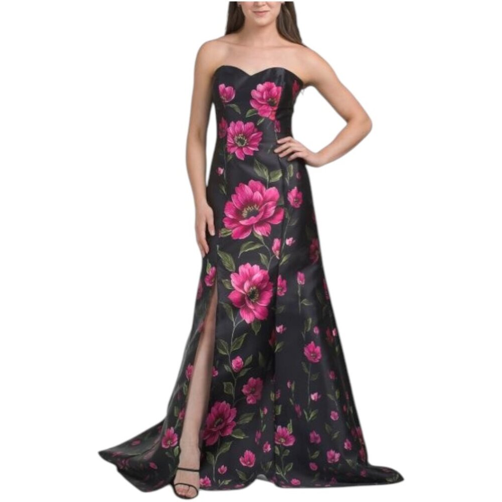 RENE BY RENE RUIZ Strapless Floral Gown With Slit